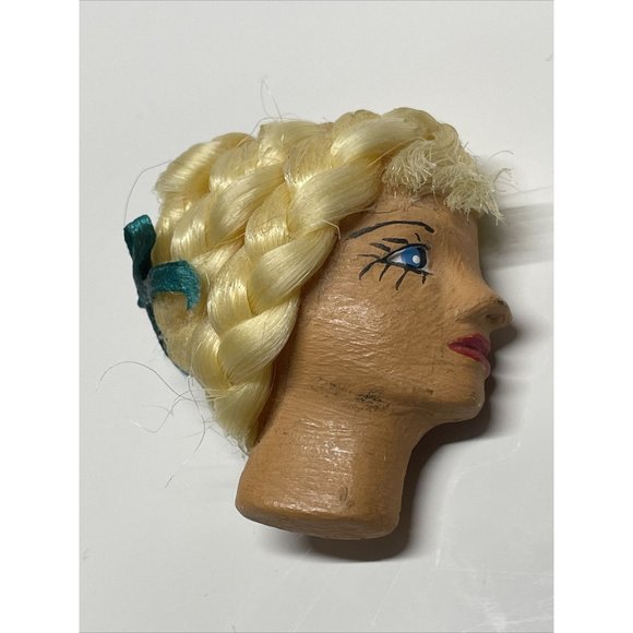 Vintage Girl with‎ Painted Face Brooch Pin Barbie Like Hair Side Profile Blond